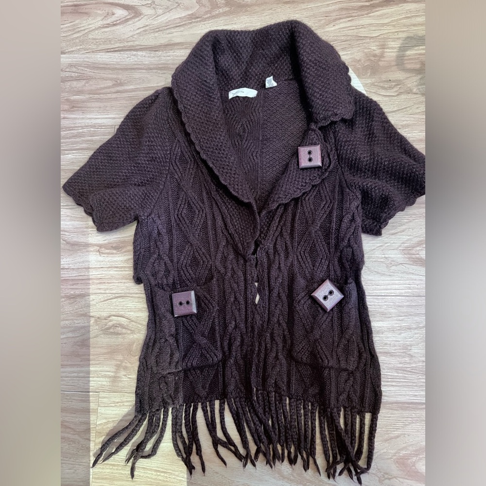 Anthropologie Sleeping on Snow cropped wool cardigan wood button details